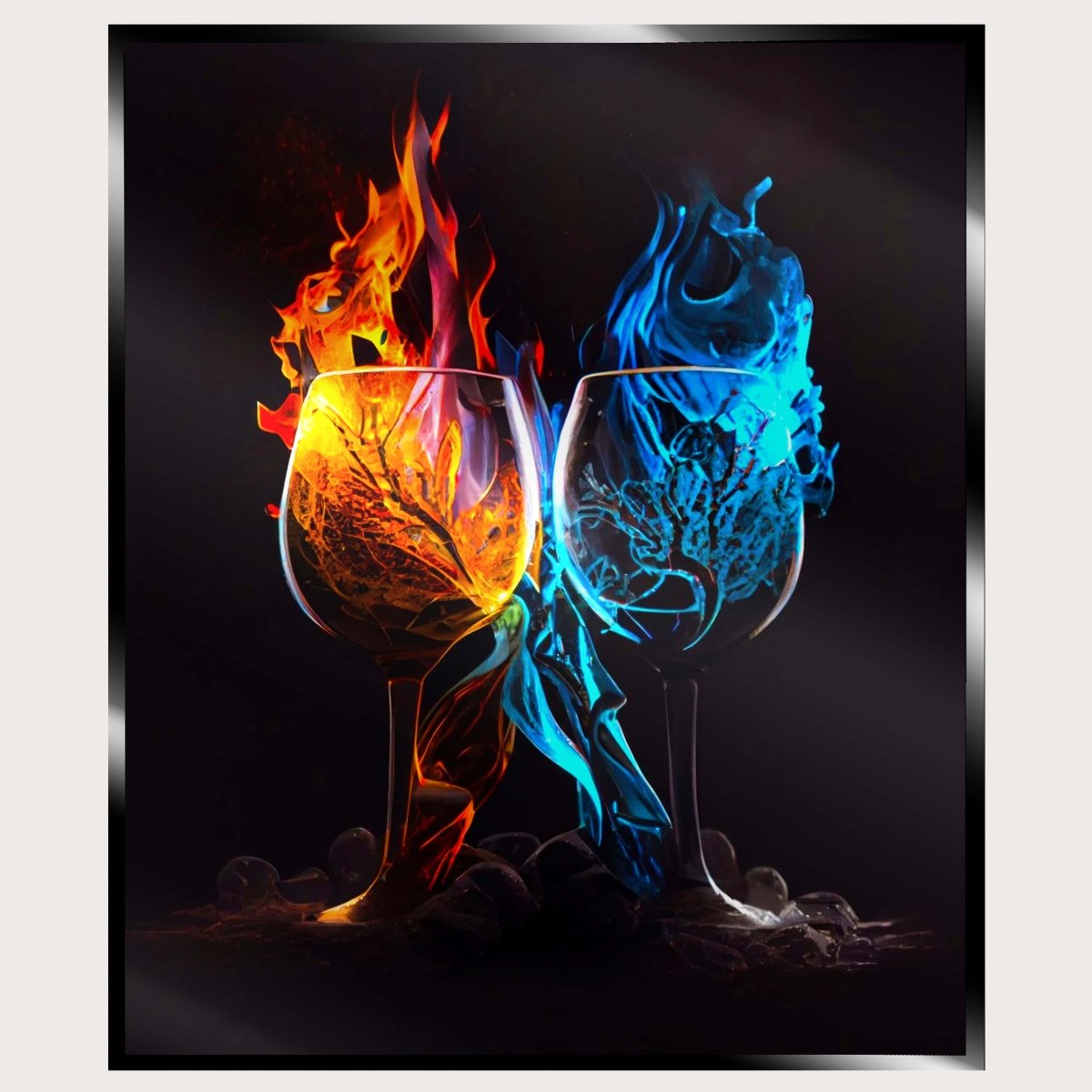 Illuminated Wall Art - Fire and Ice Wine Glasses - madaboutneon