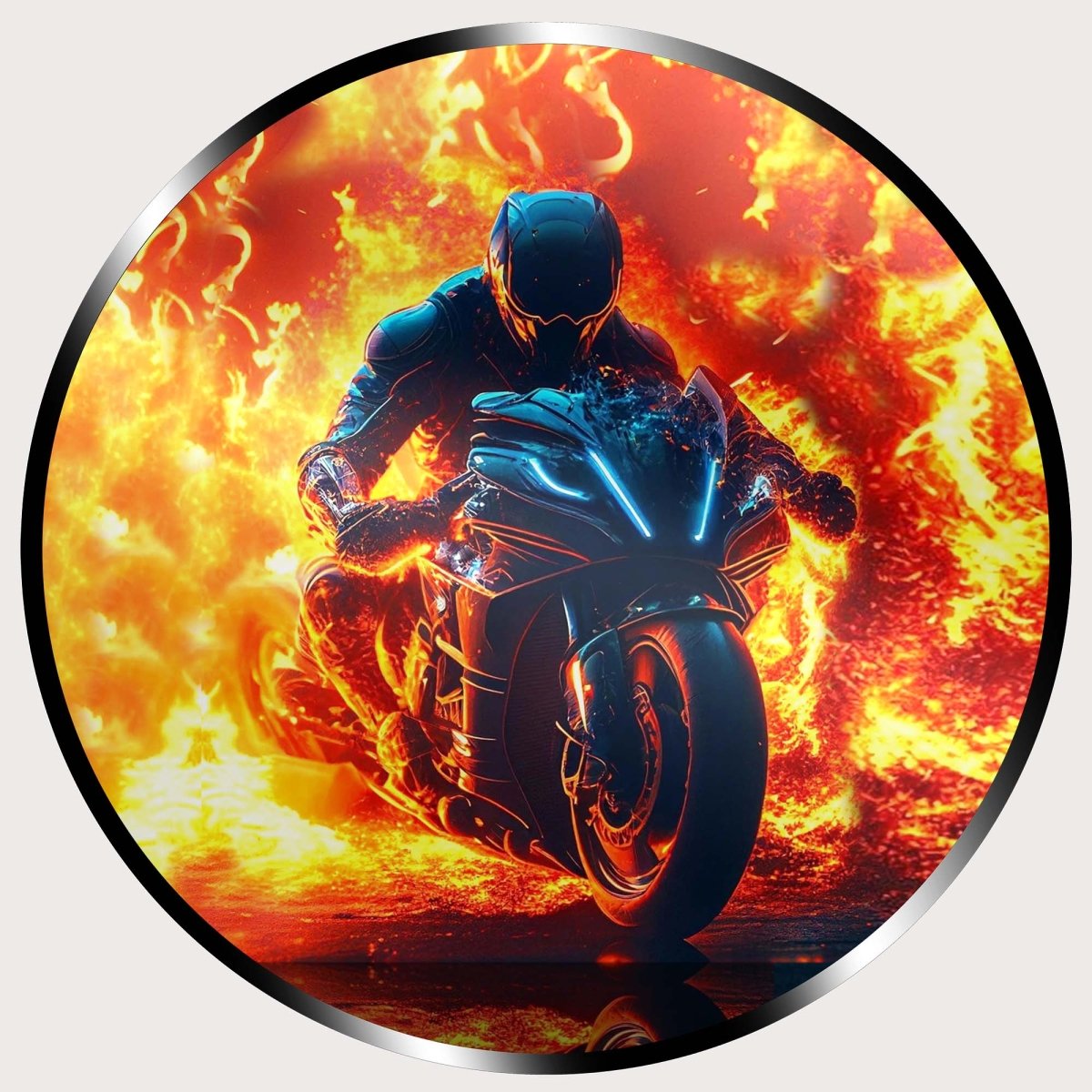 Illuminated Wall Art - Flaming Motorcycle Rider - madaboutneon