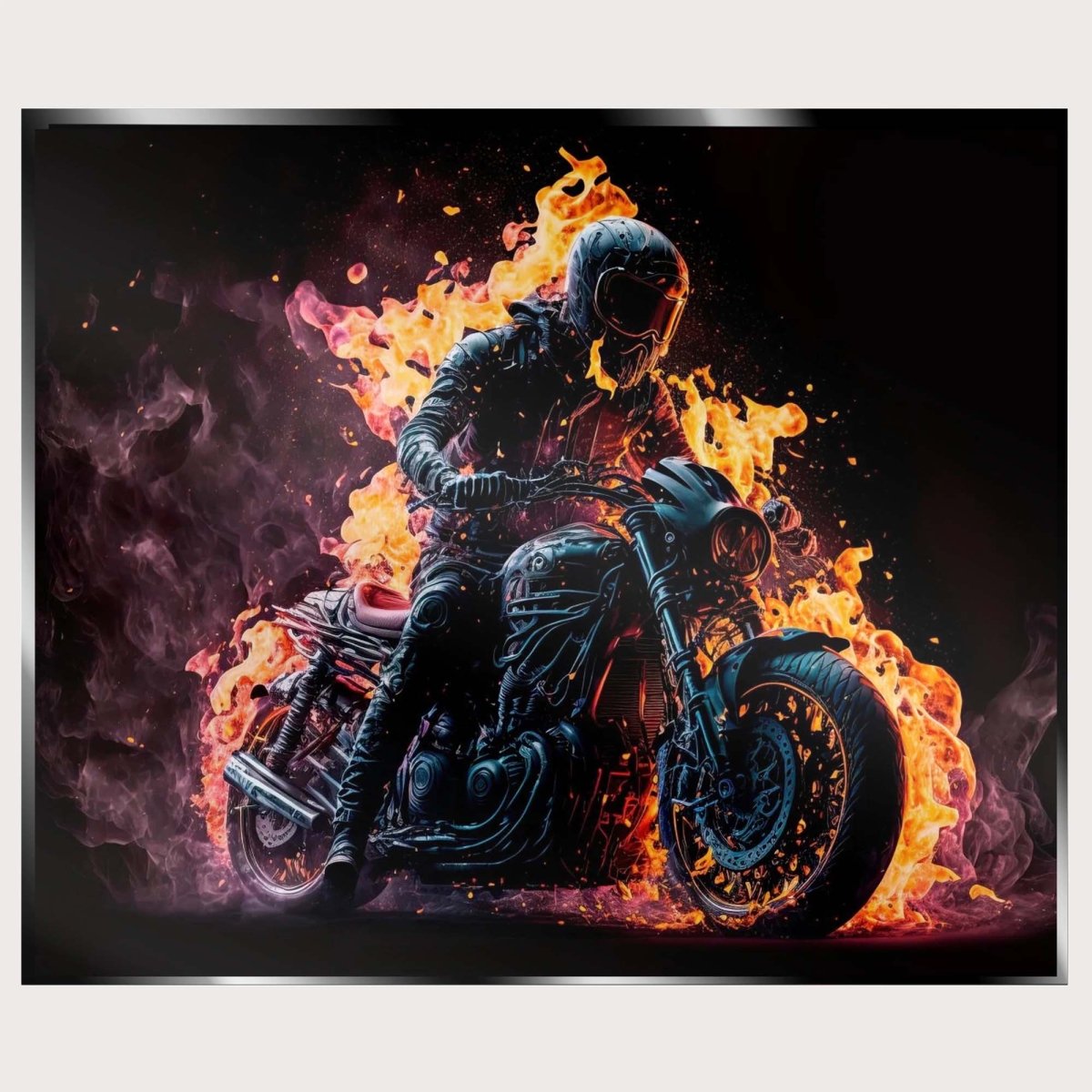 Illuminated Wall Art - Flaming Motorbiker - madaboutneon