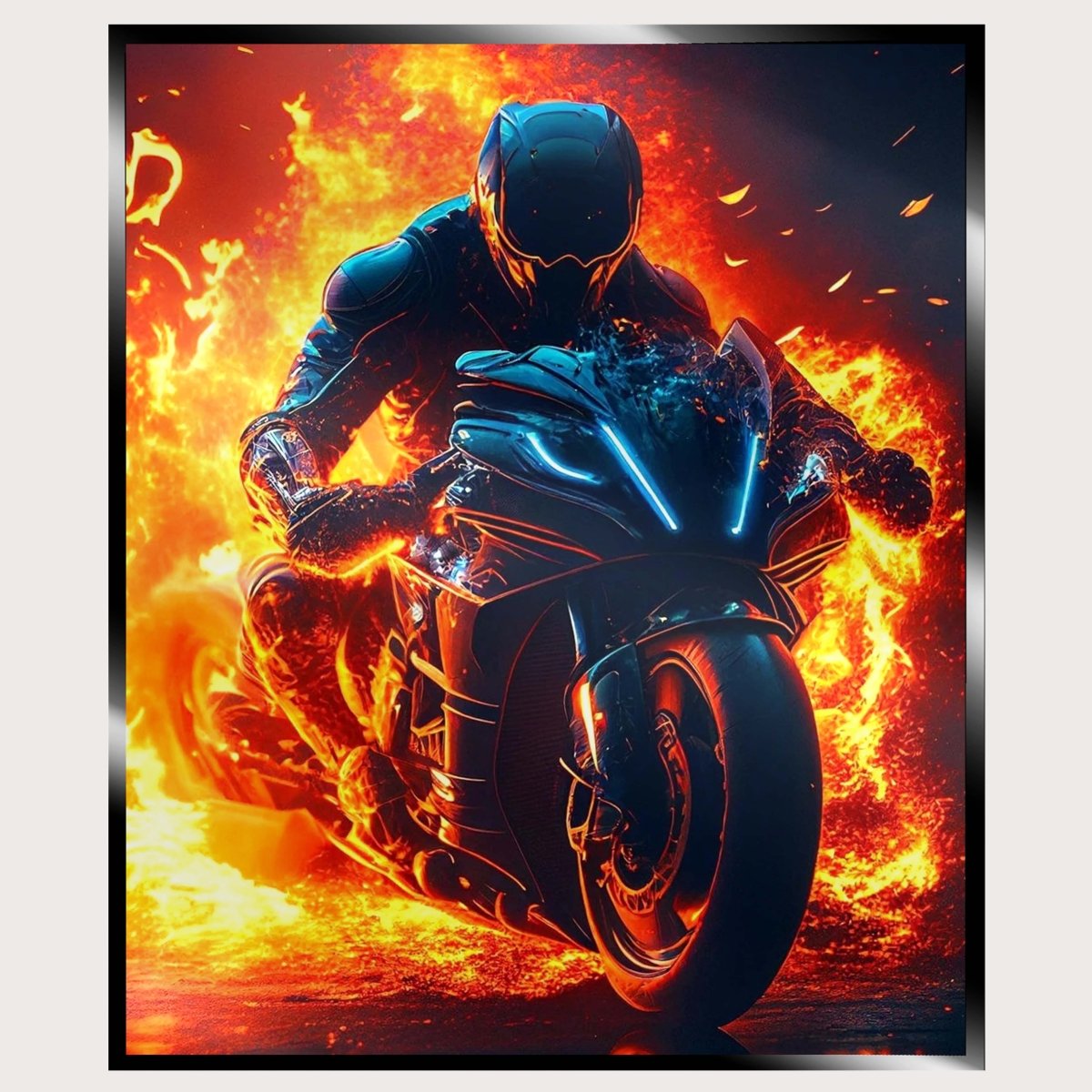 Illuminated Wall Art - Flaming Motorcycle Rider - madaboutneon