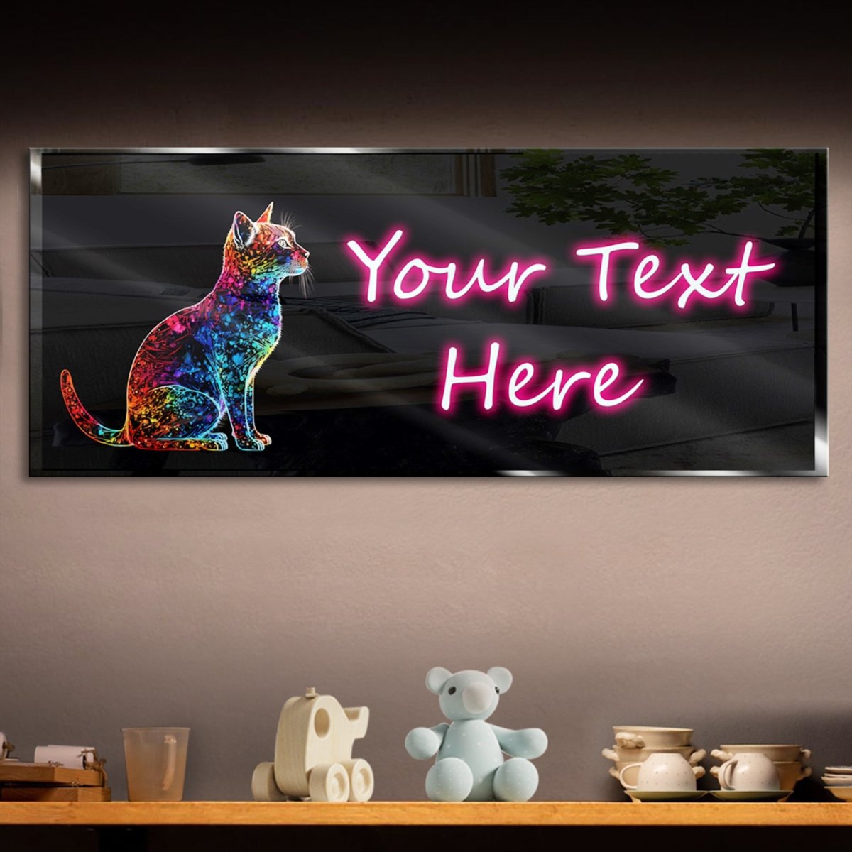 Personalized Colorful Sitting Cat Neon Sign 600mm X 250mm - madaboutneon