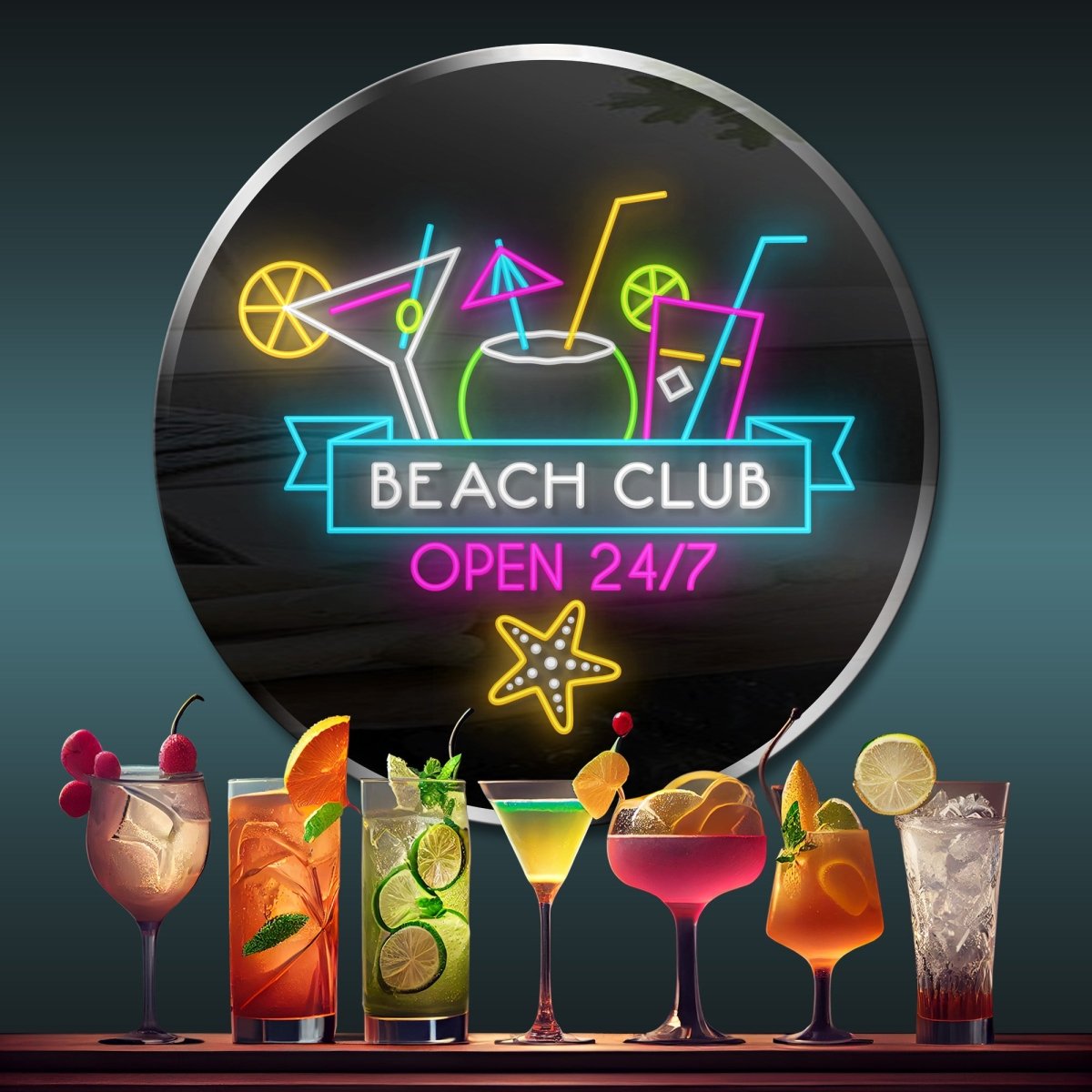 Personalized Neon Sign Beach Club Open 24/7 - madaboutneon