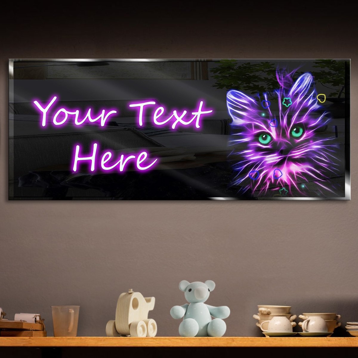 Personalized Violet Cute Cat Neon Sign 600mm X 250mm - madaboutneon